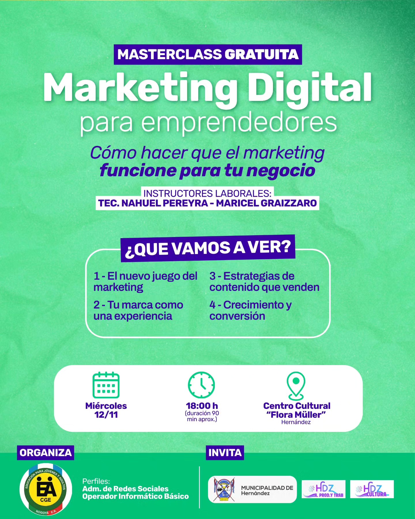 Masterclass gratuita de Marketing Digital para emprendedores en Hernández