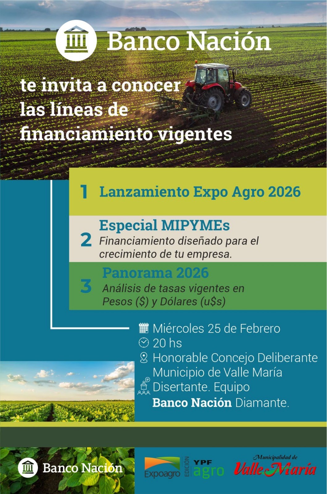 Valle María: charla para productores agropecuarios de Banco Nación