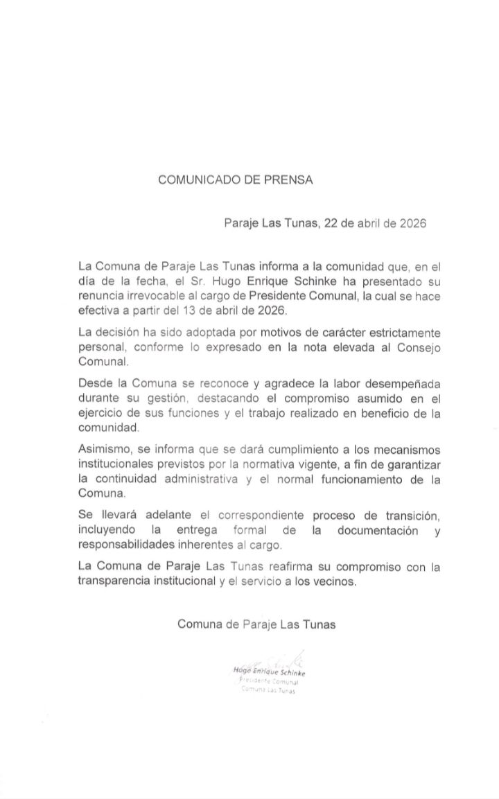 Renunció el presidente de la Comuna de Las Tunas