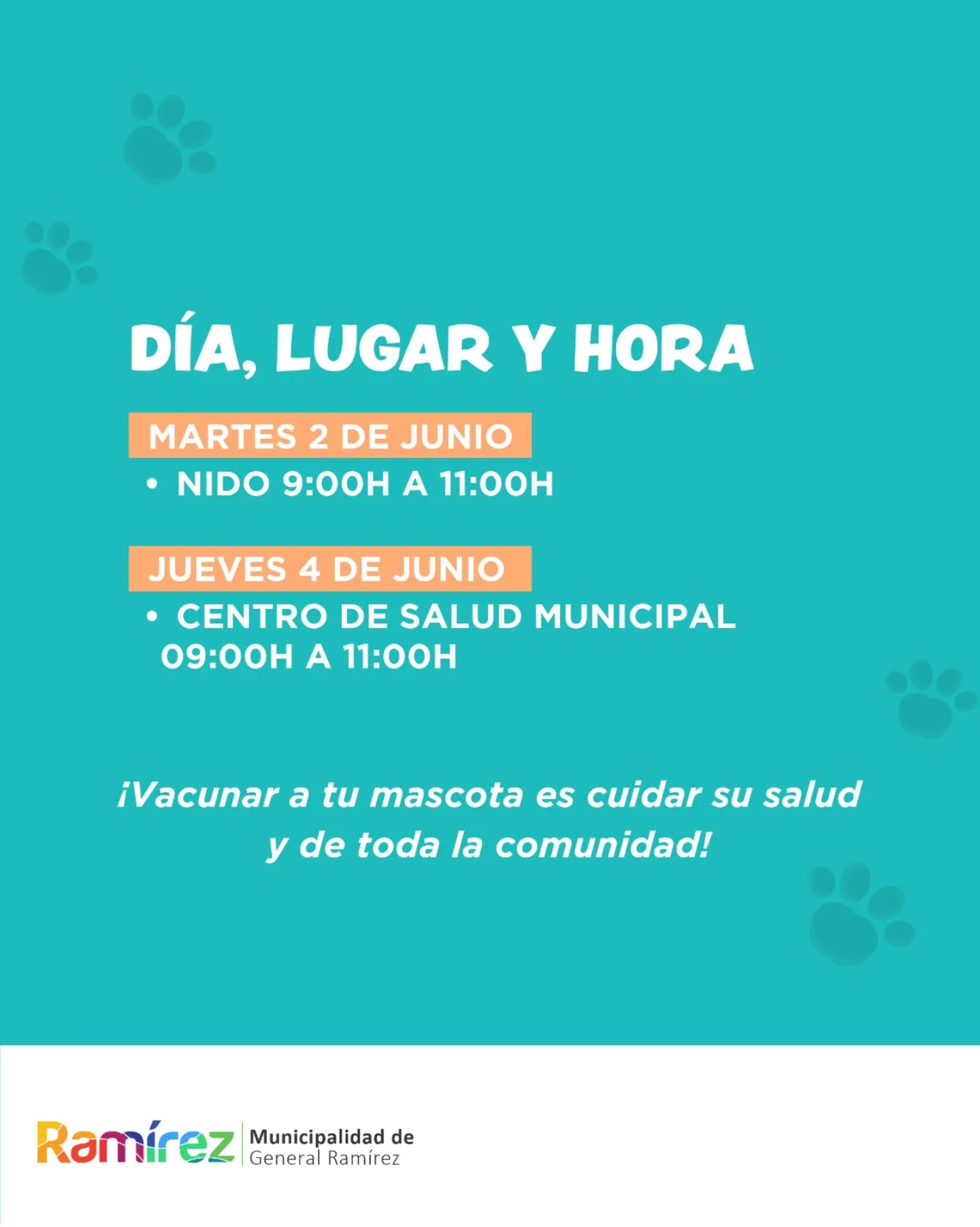 Vacunación antirrábica de mascotas en Ramírez