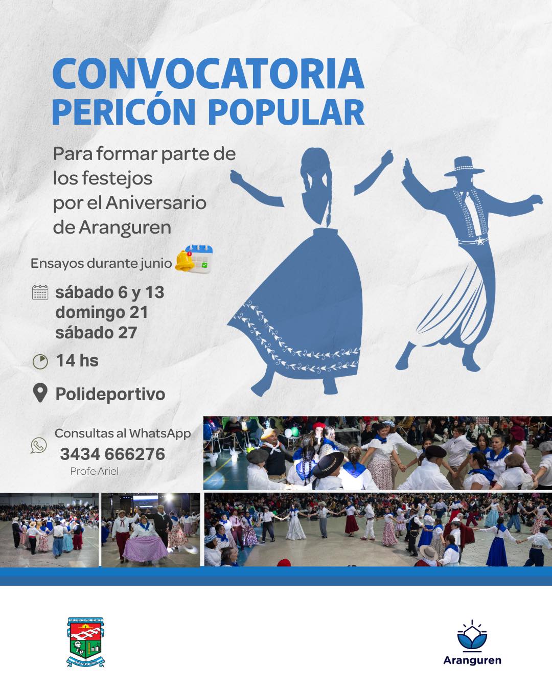 Convocatoria para bailar el Pericón Nacional en Aranguren