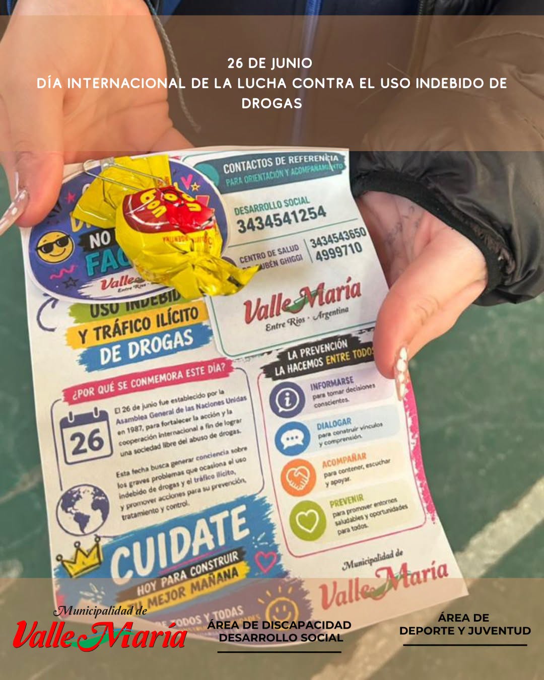 Valle María: Actividades por el Día Internacional de la Lucha contra el Uso Indebido de Drogas