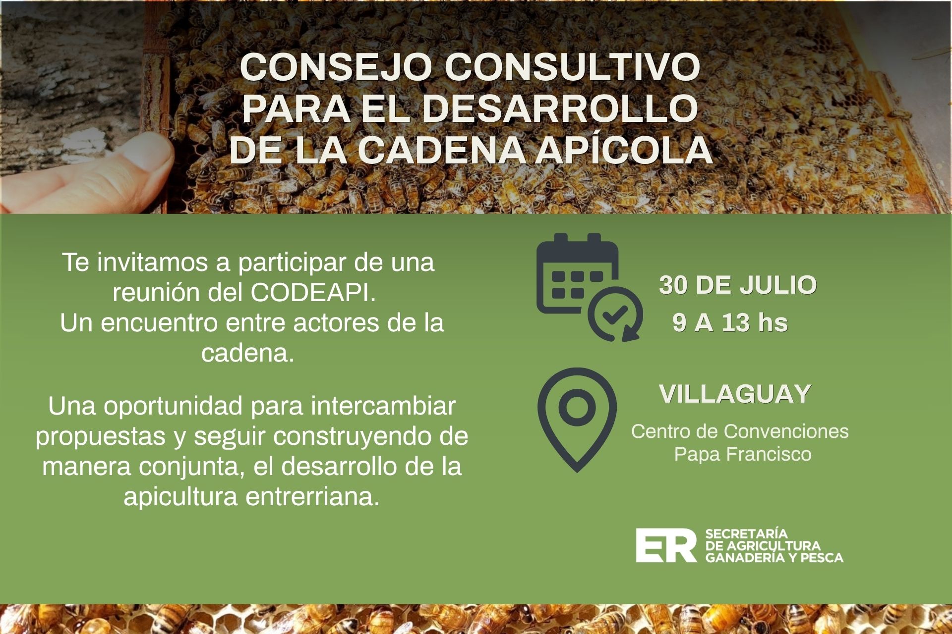 Convocan a una reunión del Consejo Consultivo para el Desarrollo de la Cadena Apícola