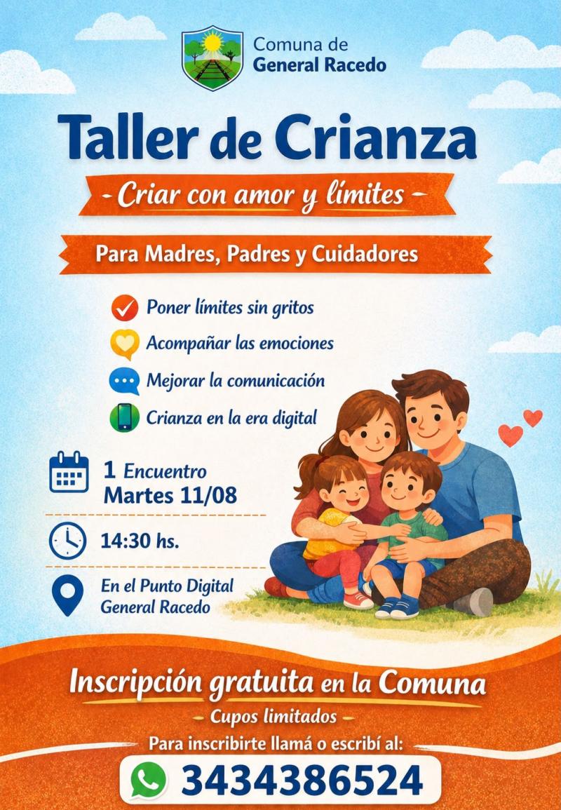 Ciclo de charlas sobre crianza con amor y límites en General Racedo