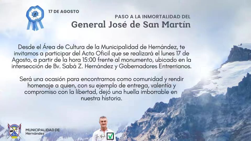 Hernández prepara su acto conmemorativo por el Paso a la Inmortalidad del General José de San Martín