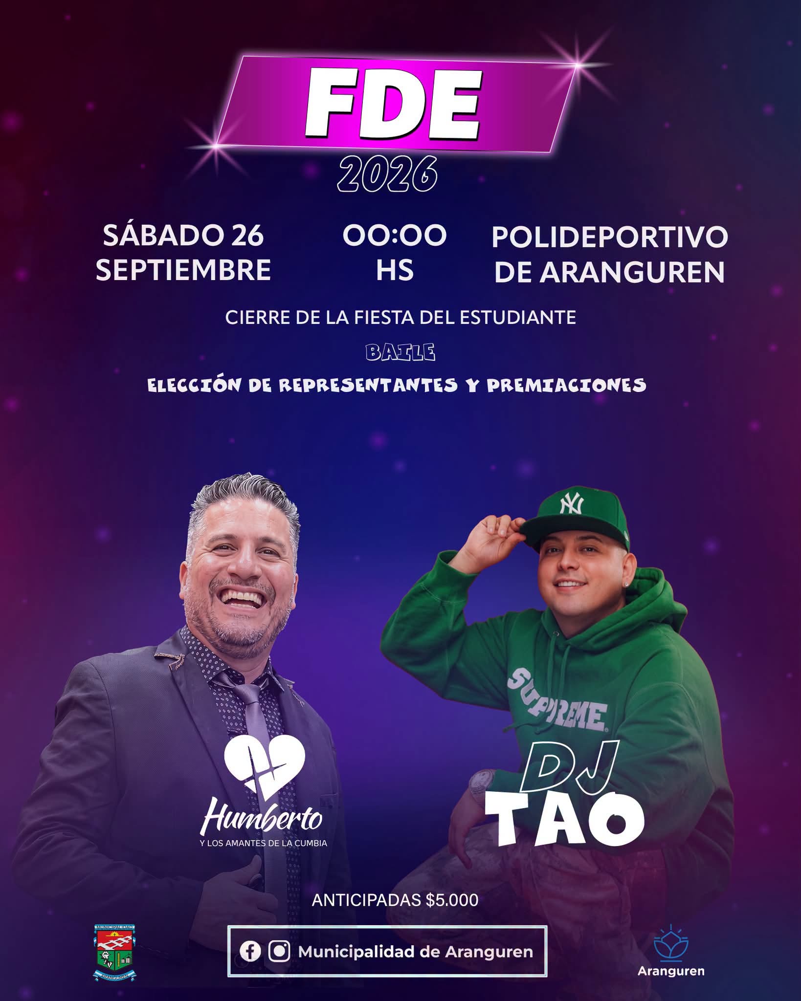 Humberto y los Amantes de la Cumbia llegan a la Fiesta del Estudiante 2026 de Aranguren