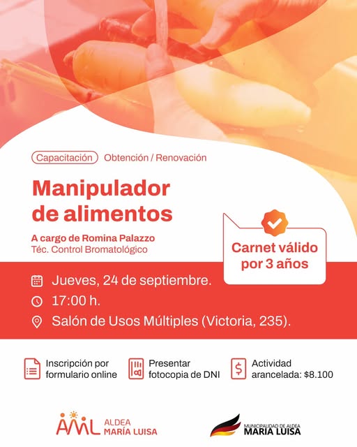 Capacitación para obtener el carnet de Manipulador de alimentos en Aldea María Luisa
