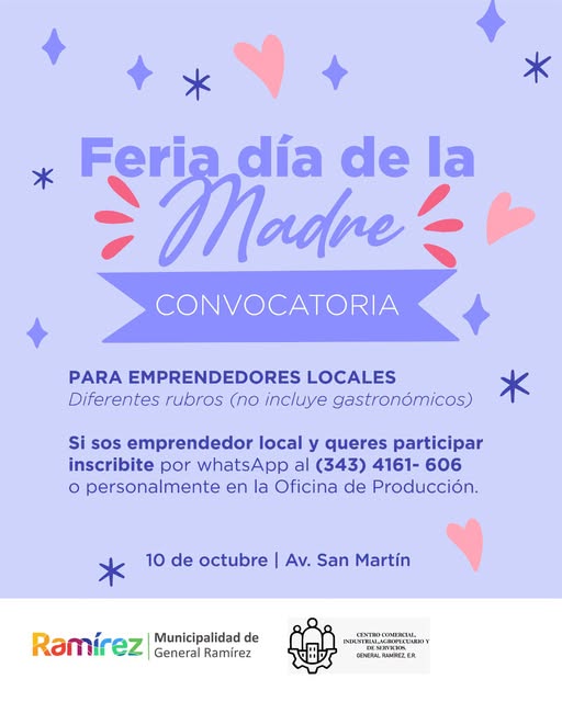 Ramírez: convocatoria para emprendedores a la Feria Día de la Madre