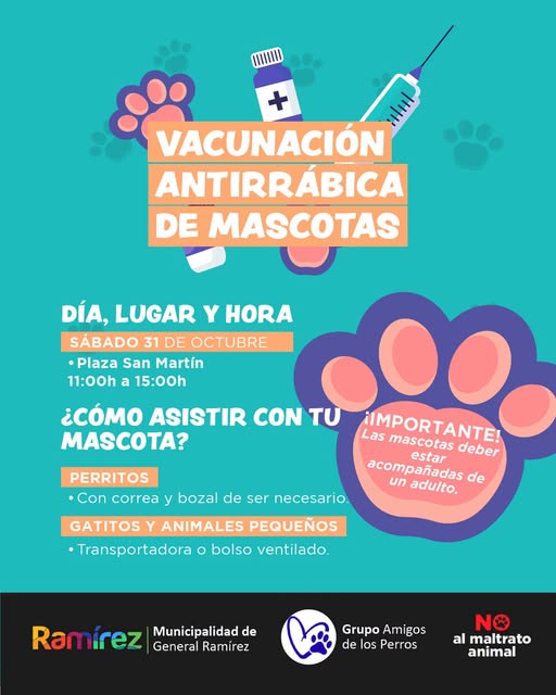 Nueva jornada de vacunación de mascotas en Ramírez